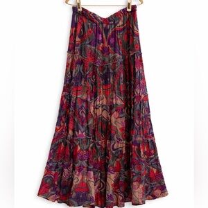 Bohemian Floral Tiered Maxi Skirt in Red and Purple